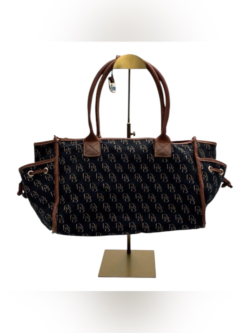 Dooney & Bourke Black Signature DB Tote with Brown Leather Trim